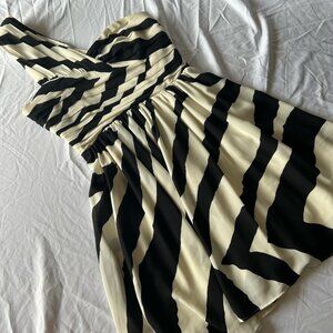One Shoulder Black and White Striped Dress